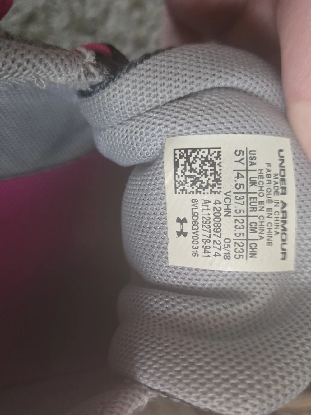 Under Armour Gray Knit Sneakers with Pink Accents